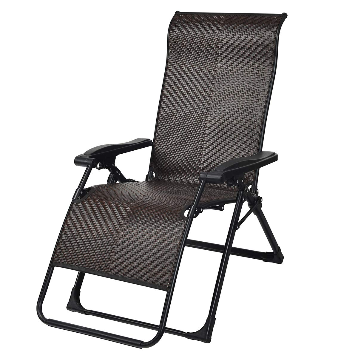 Chaise longue Tangkula en rotin anti-gravité, chaise longue d'extérieur réglable et pliable avec accoudoir élargi et système de verrouillage